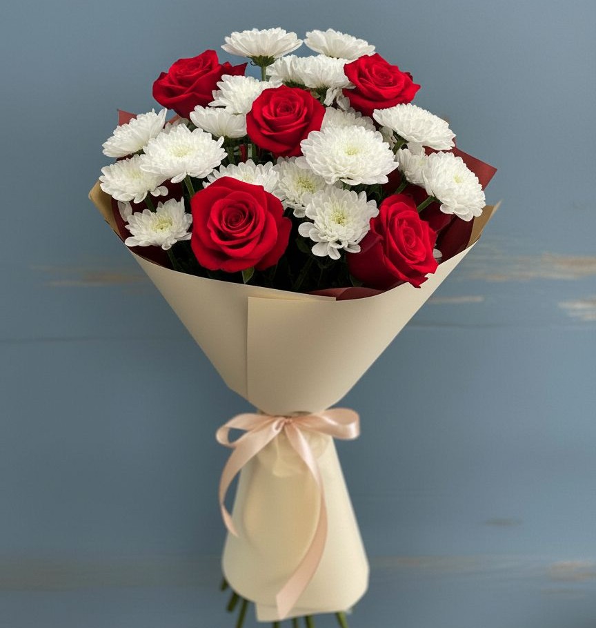 Букет цветов из: Розы и Хризантемы в Нудоль