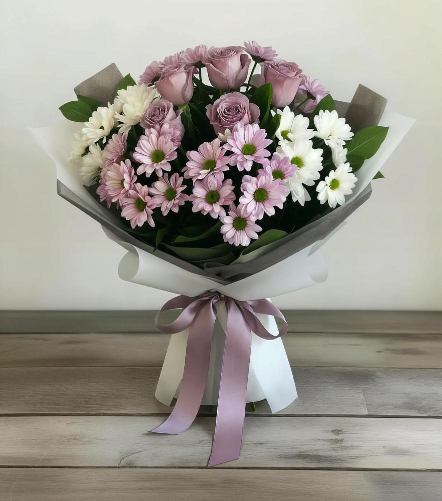 Букет цветов из: Хризантемы и Розы в Нудоль