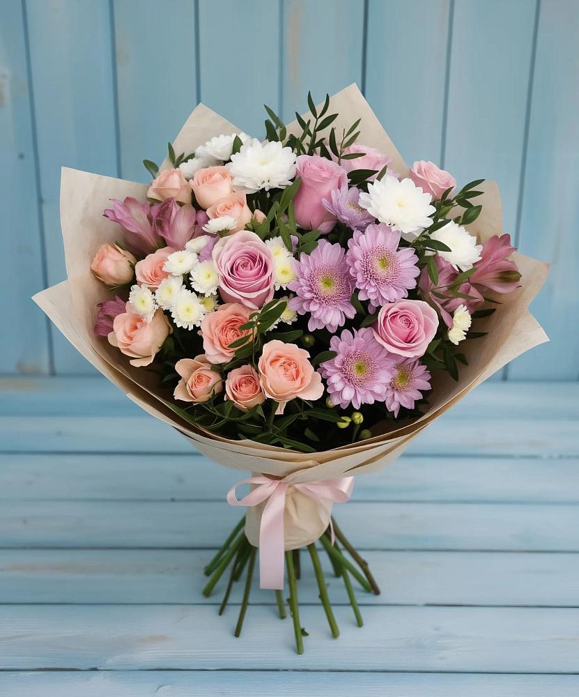 Букет цветов из: Хризантемы, Розы и Альстромерии в Нудоль