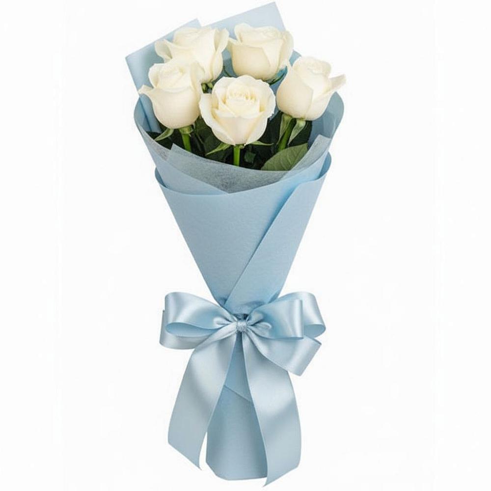 Букет 5 Белых роз Проуд в Нудоль