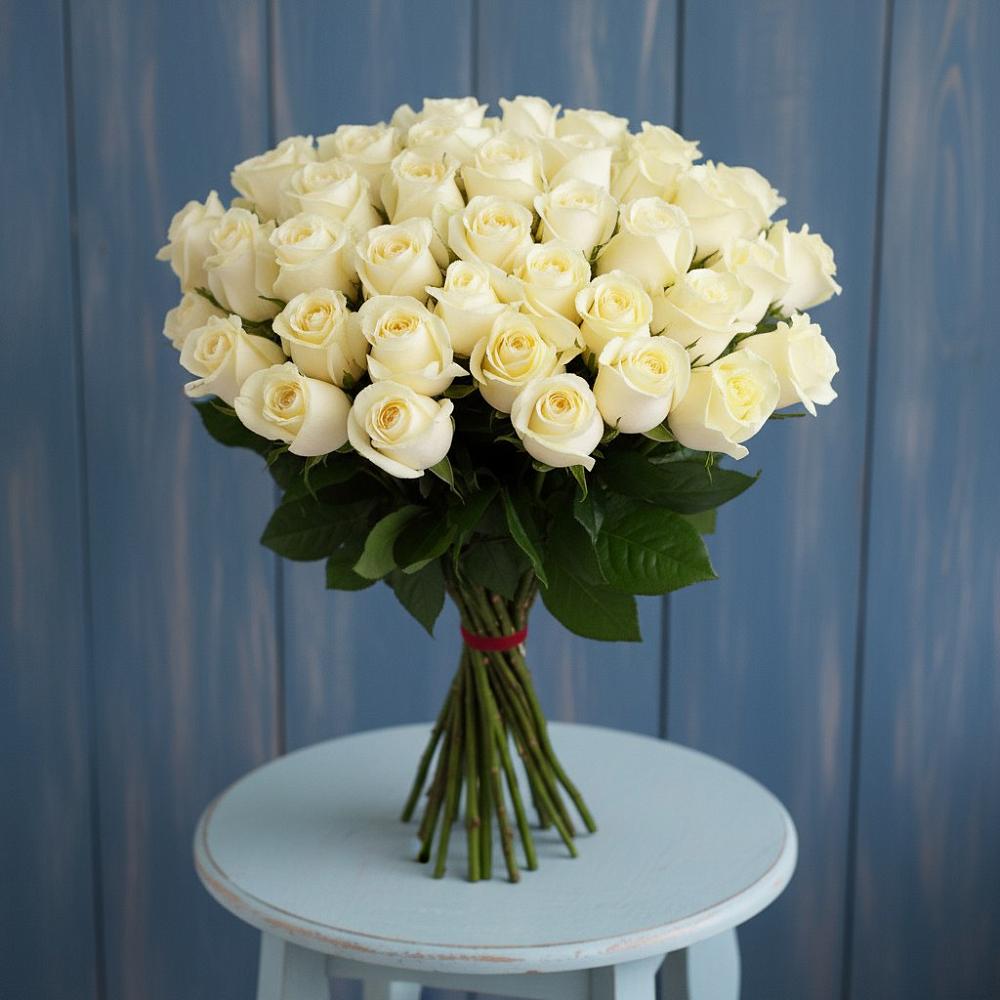 Букет 51 Белая роза Эдлесс Лав в Нудоль