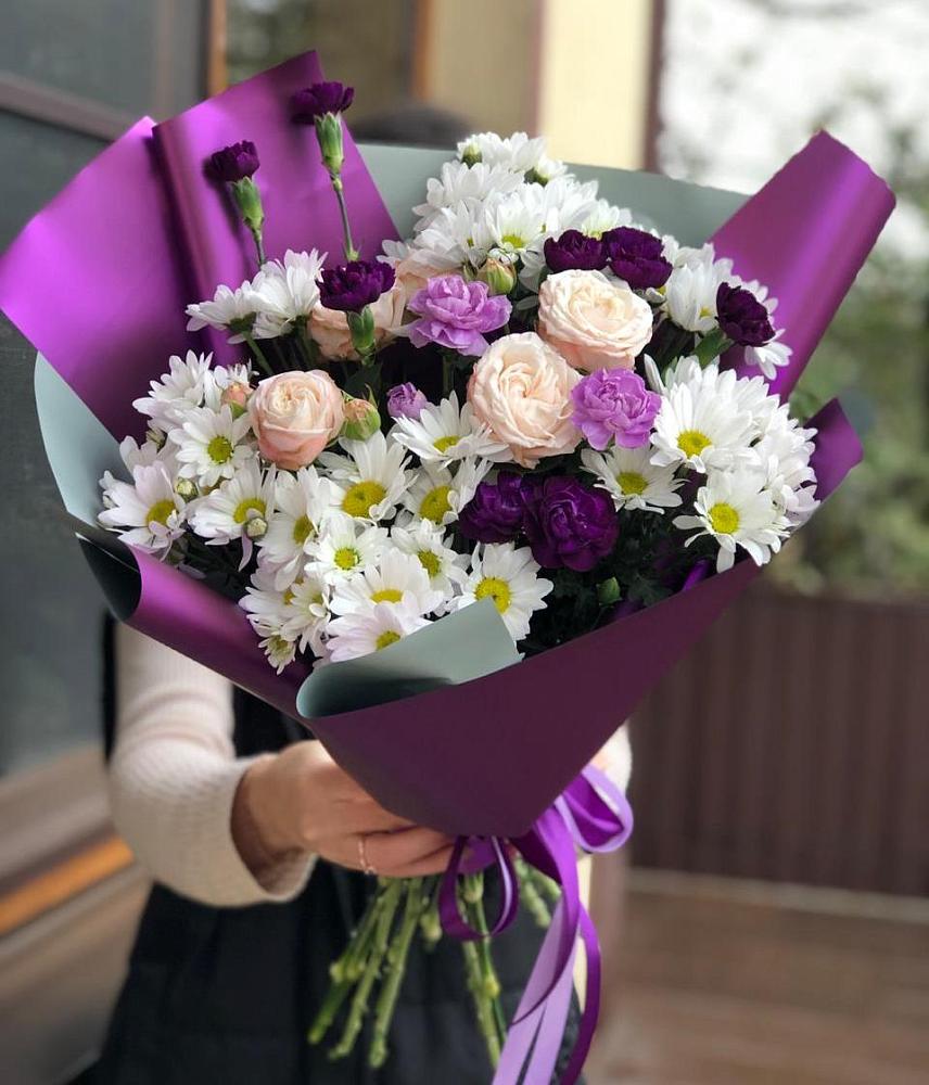 Букет цветов из: Хризантемы, Гвоздики и Розы в Нудоль