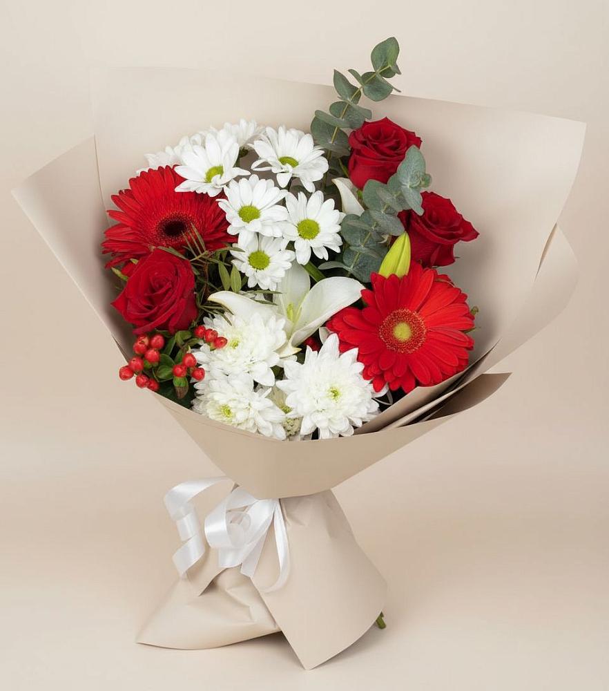 Букет цветов из: Розы, Хризантемы, Герберы и Лилии в Нудоль