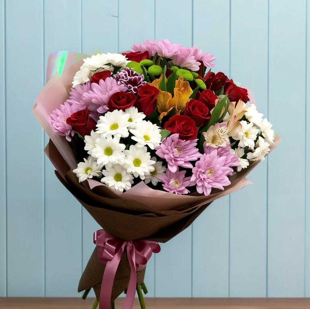 Букет цветов из: Розы, Хризантемы и Альстромерии в Нудоль