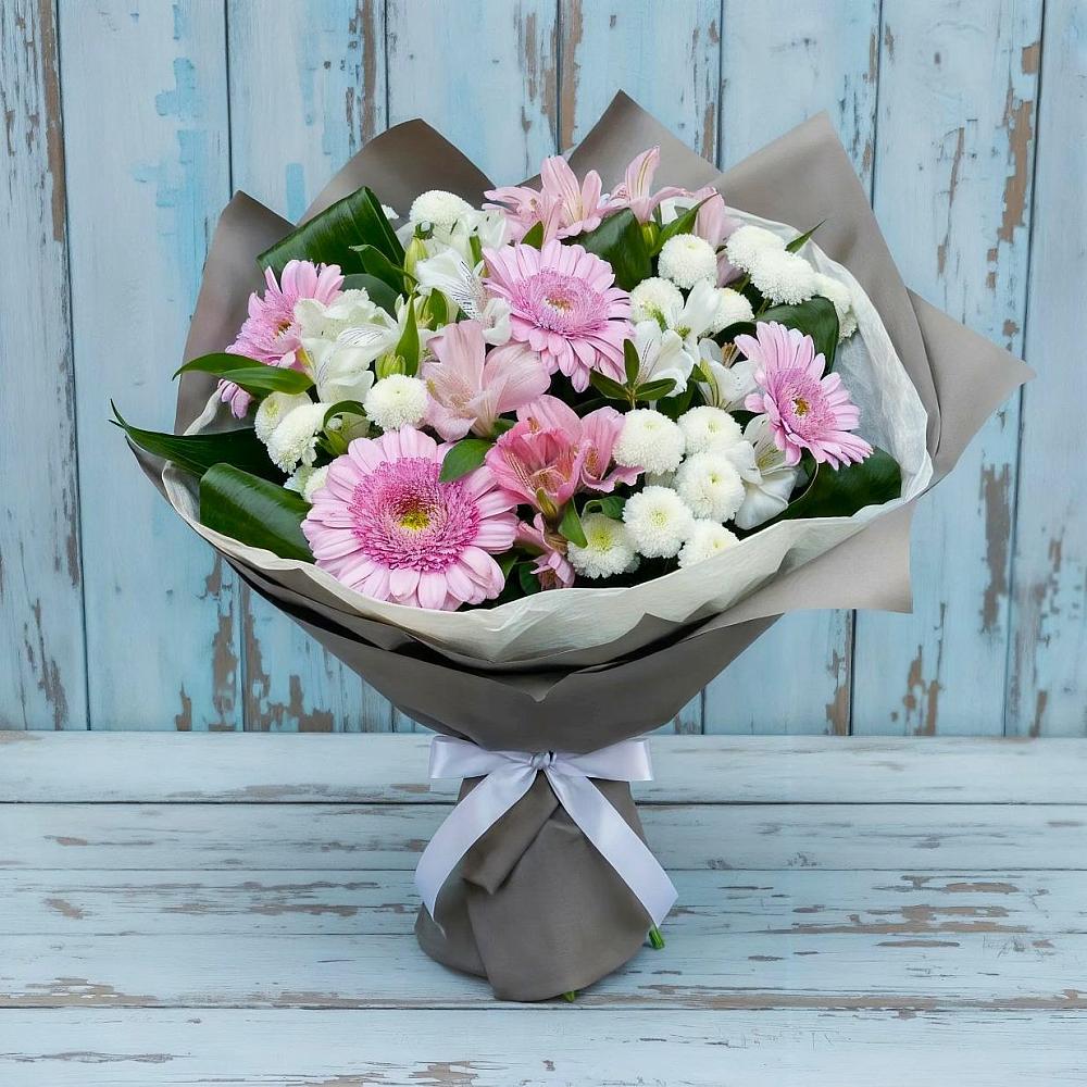 Букет цветов из: Герберы, Альстромерии и Хризантемы в Нудоль