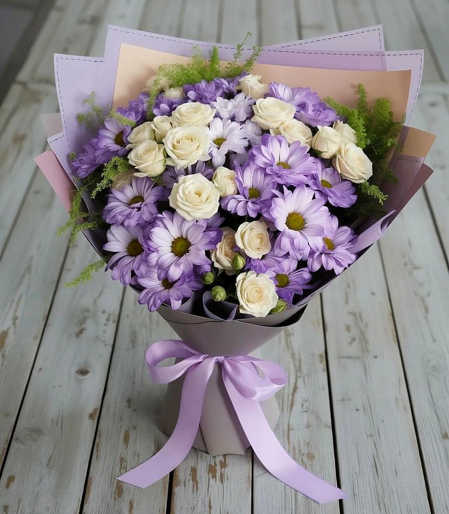 Букет цветов из: Хризантемы и Розы в Нудоль