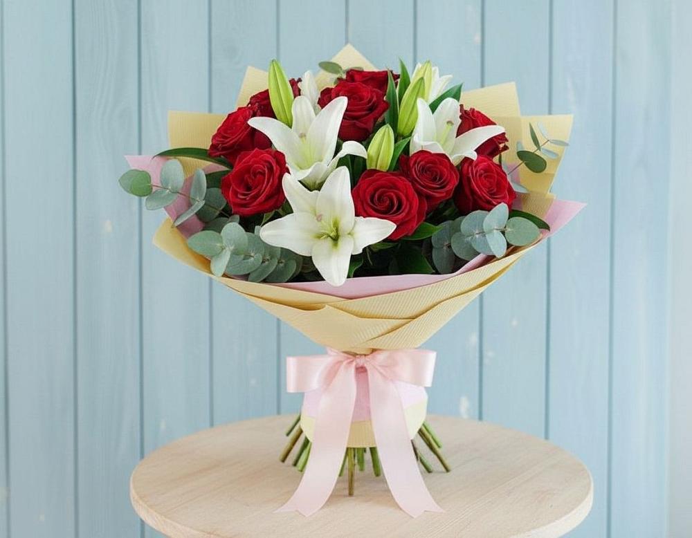 Букет цветов из: Лилии и Розы в Нудоль
